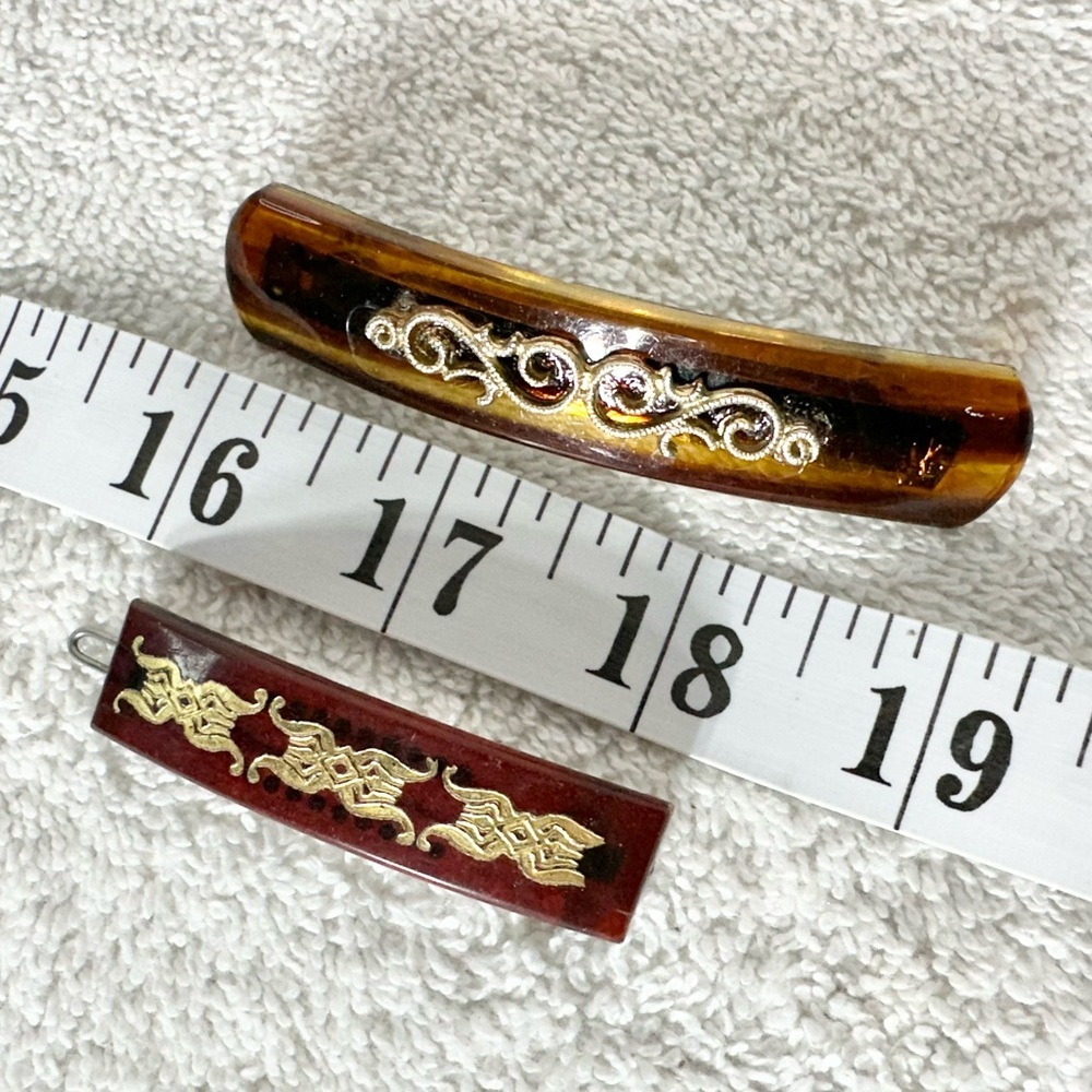 Vintage Brown & Gold Hair Barrettes - Picture 2 of 11